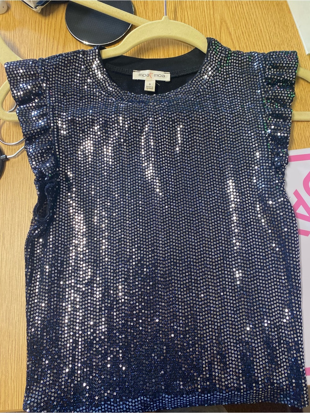 Moa Moa Navy Blue Sequin Mesh Top